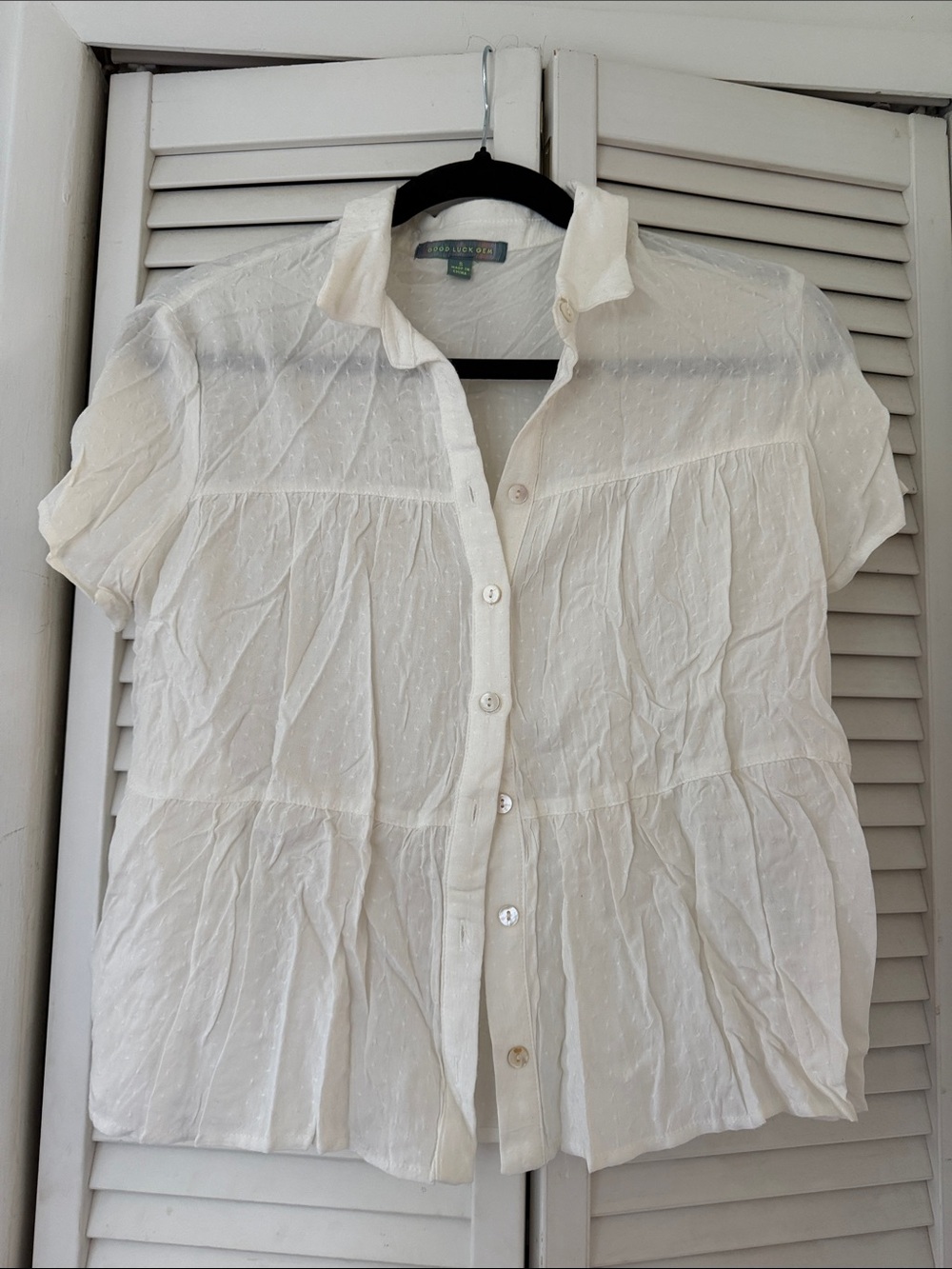 St. John's Bay Cream Short-Sleeve Button-Front Peasant Blouse